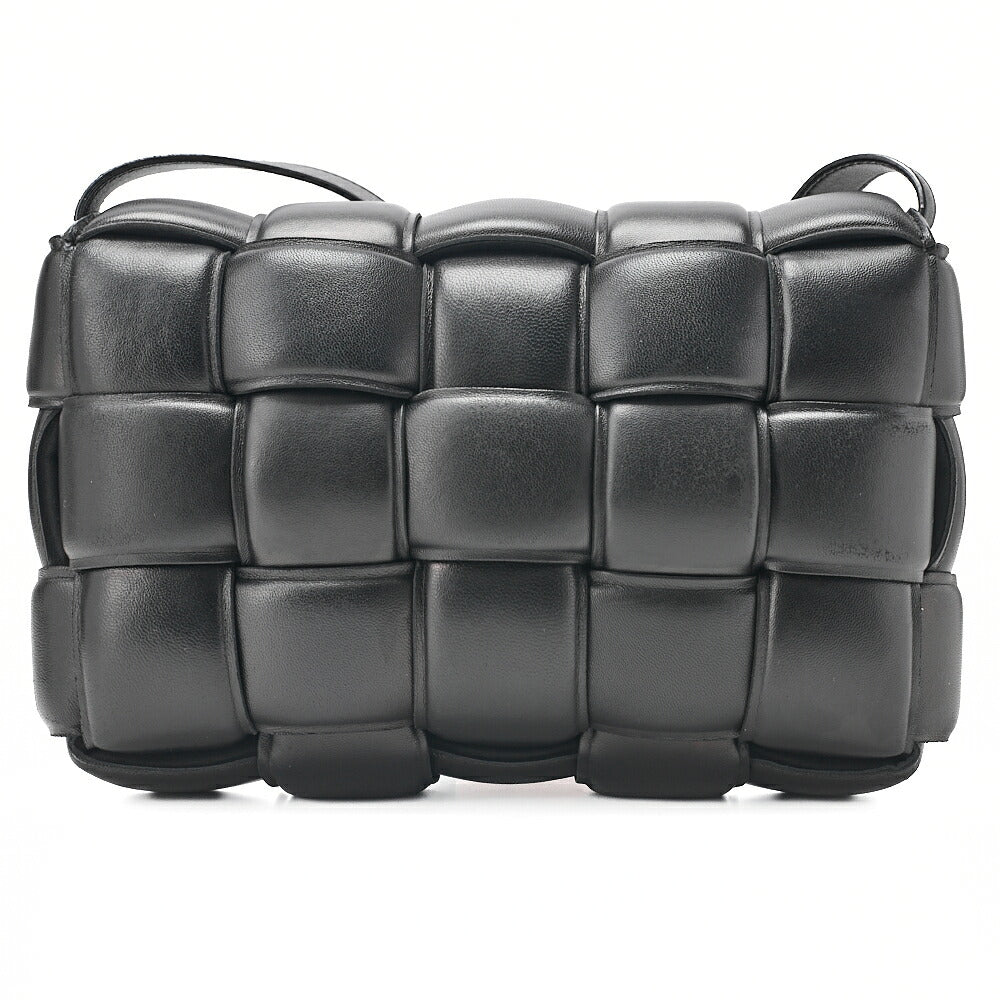 BOTTEGA VENETA Bottega Intrecciato Lambskin Padded Cassette Shoulder Bag Black Silver-Tone Hardware,