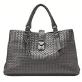 BOTTEGA VENETA Bottega Lambskin Intrechart Tote Bag Brown Dark Gray-Tone Hardware,