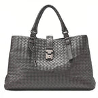 BOTTEGA VENETA Bottega Lambskin Intrechart Tote Bag Brown Dark Gray-Tone Hardware,