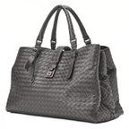 BOTTEGA VENETA Bottega Lambskin Intrechart Tote Bag Brown Dark Gray-Tone Hardware,
