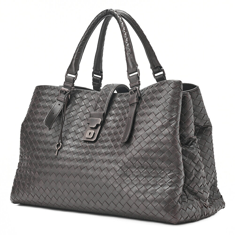 BOTTEGA VENETA Bottega Lambskin Intrechart Tote Bag Brown Dark Gray-Tone Hardware,