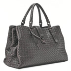 BOTTEGA VENETA Bottega Lambskin Intrechart Tote Bag Brown Dark Gray-Tone Hardware,