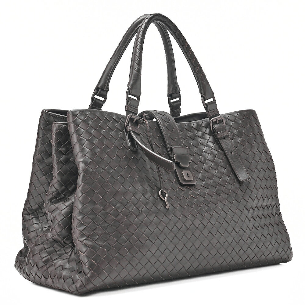 BOTTEGA VENETA Bottega Lambskin Intrechart Tote Bag Brown Dark Gray-Tone Hardware,