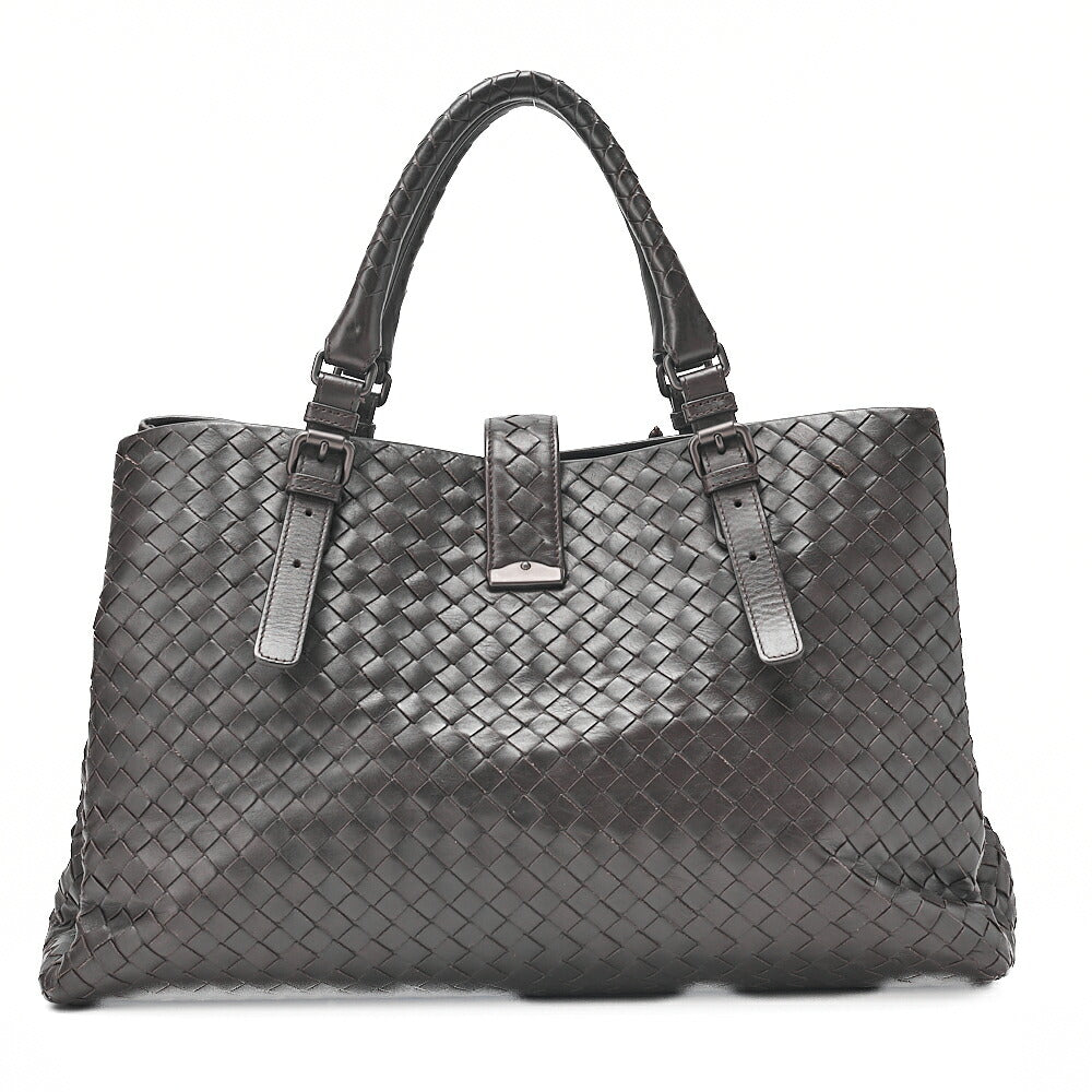 BOTTEGA VENETA Bottega Lambskin Intrechart Tote Bag Brown Dark Gray-Tone Hardware,