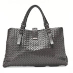 BOTTEGA VENETA Bottega Lambskin Intrechart Tote Bag Brown Dark Gray-Tone Hardware,
