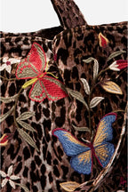 Johnny Was Penelope Velvet Tote Bag Butterfly Embroidery Leopard Brown Handbag NEW