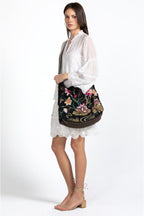 Johnny Was Maisie Linen Tote Bag Animal Floral Embroidery Black Handbag Purse NEW