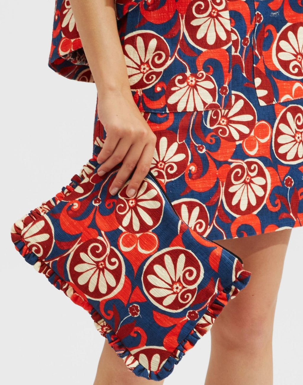 Floral-Print Hand Pochette Clutch Bag
