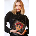 Mary Frances La Reina Top Handle Handbag Beaded Purse Floral Black Gold Bag NEW