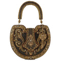 Mary Frances Lock it Up Beaded Top Handle Bag Leather Handbag Brown Gold Purse NEW