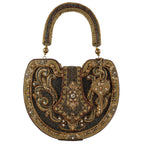 Mary Frances Lock it Up Beaded Top Handle Bag Leather Handbag Brown Gold Purse NEW