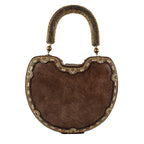 Mary Frances Lock it Up Beaded Top Handle Bag Leather Handbag Brown Gold Purse NEW