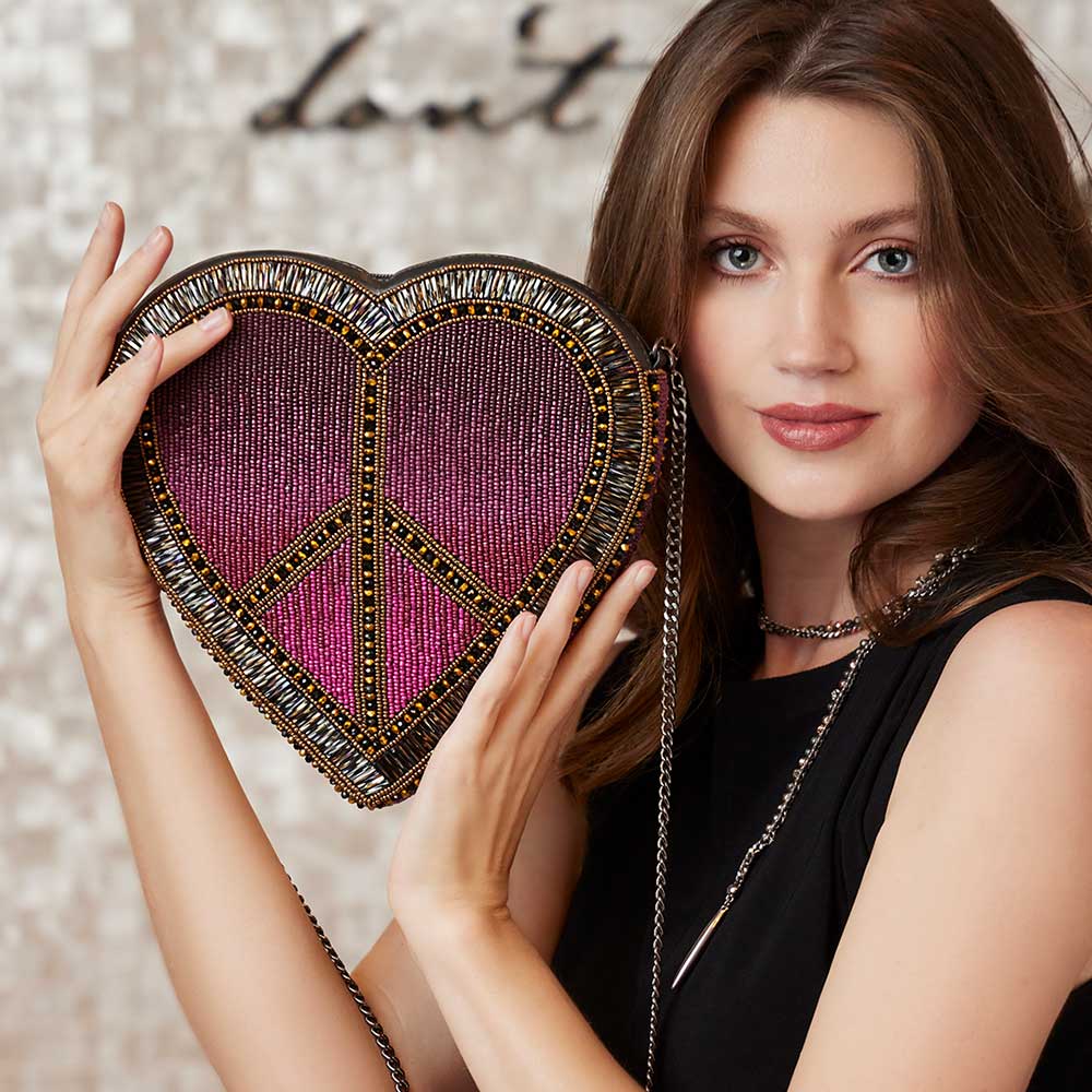 Mary Frances Love In Crossbody Heart Bag Zip Handbag Pink Gold Silver Purse NEW