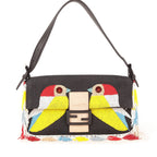 Fendi Denim Multicolor Beaded Fringe Qutweet Bird Baguette Bag