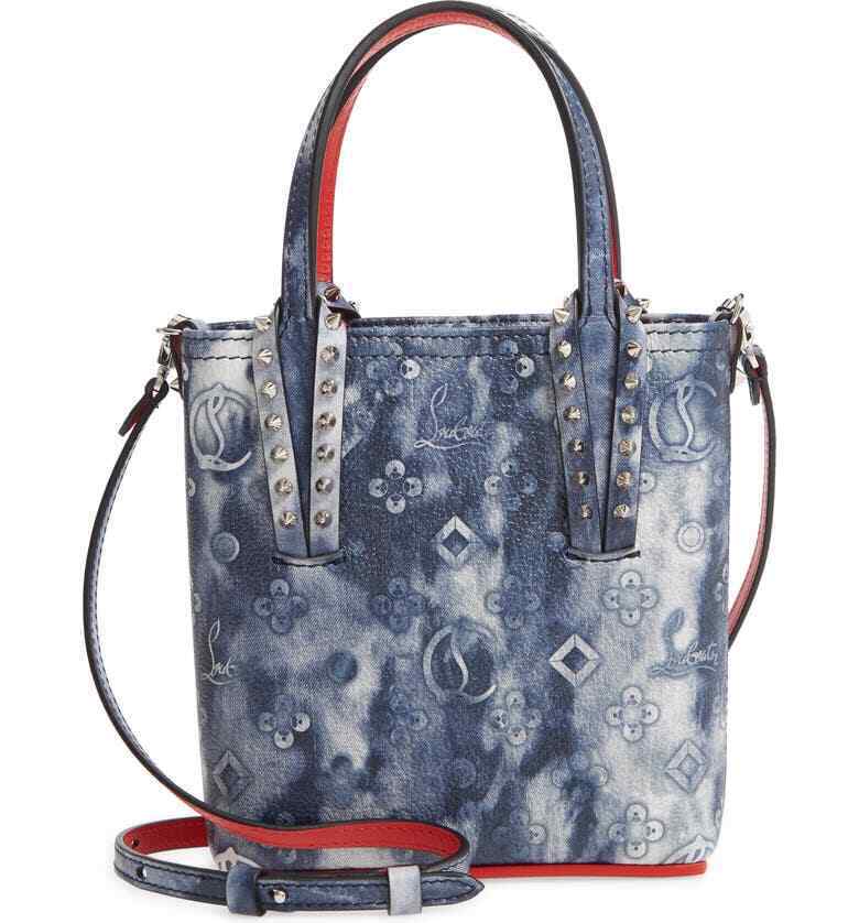 Christian Louboutin Calfskin Cabata Punk Mini Leather Tote Blue Bag Handbag NEW