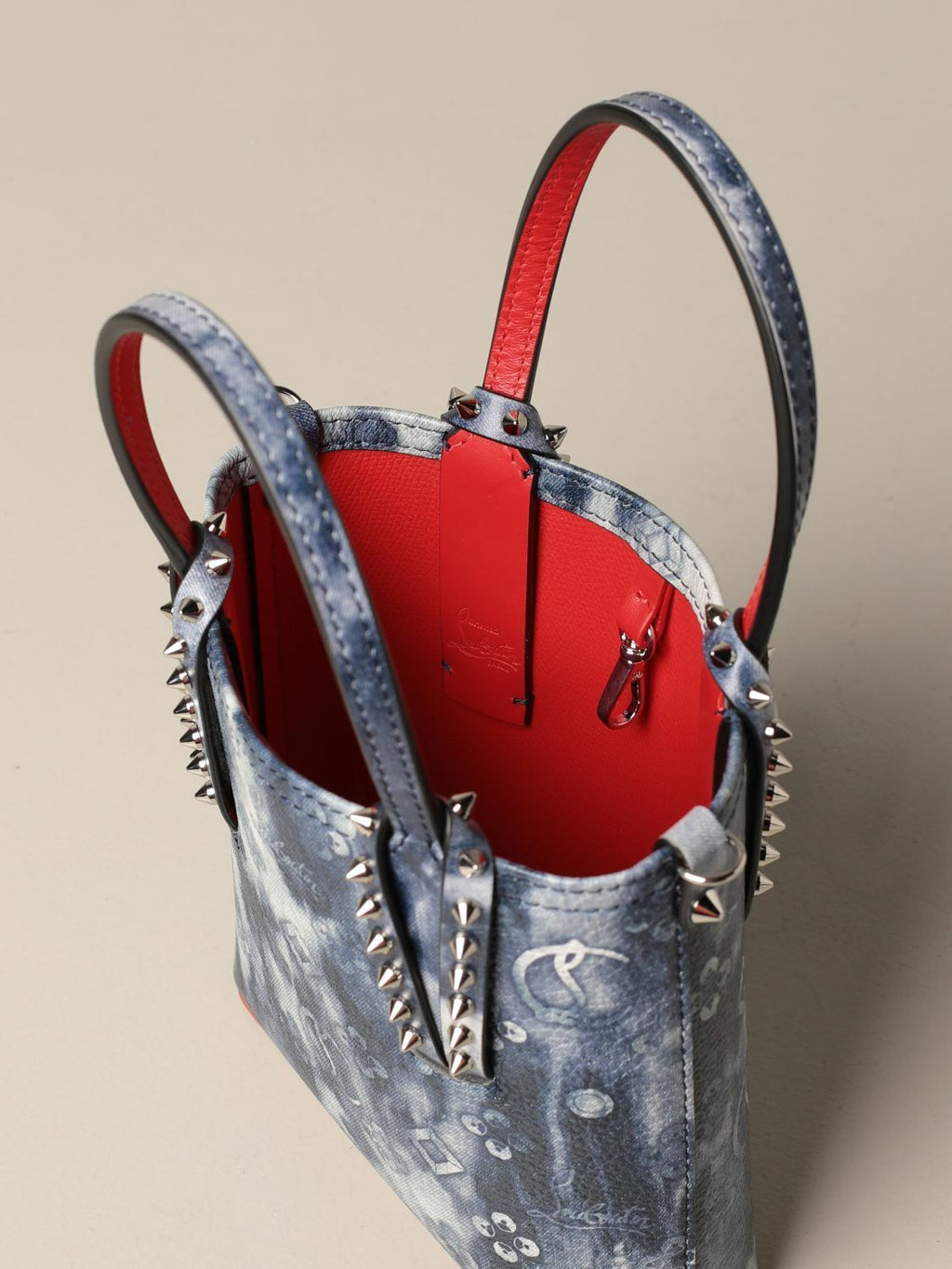 Christian Louboutin Calfskin Cabata Punk Mini Leather Tote Blue Bag Handbag NEW