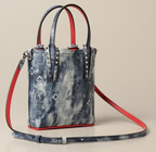 Christian Louboutin Calfskin Cabata Punk Mini Leather Tote Blue Bag Handbag NEW
