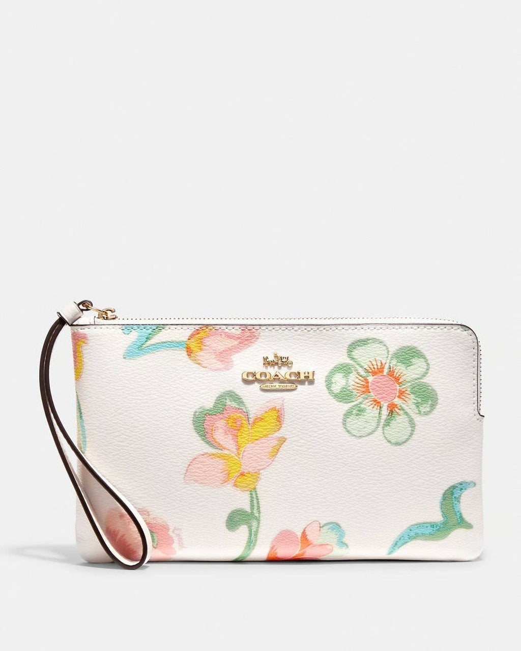 Coach Large Corner Zip Wristlet Dreamy Land Floral Handbag White Pink Bag NEW