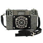 Mary Frances Picture That Beaded Crossbody Bag Silver Black Handbag Camera Purse NEW