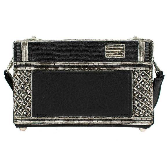 Mary Frances Picture That Beaded Crossbody Bag Silver Black Handbag Camera Purse NEW