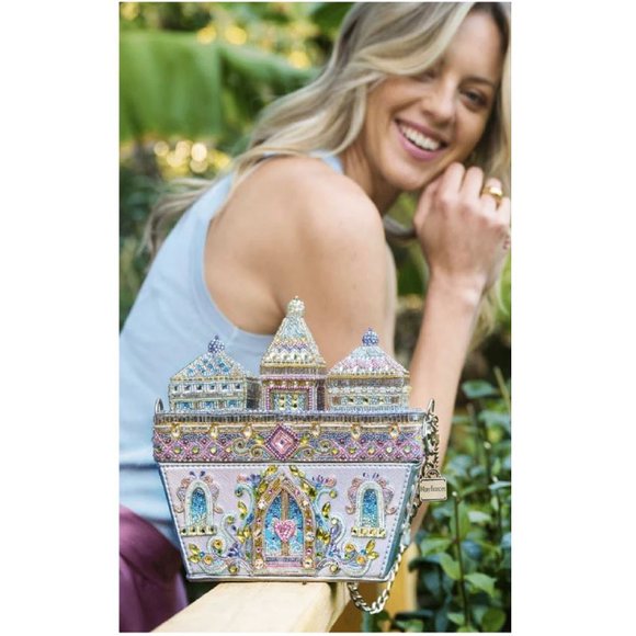 Mary Frances Castles in The Air Beaded Handbag Magnetic Silver Gold Bag Purse NEW