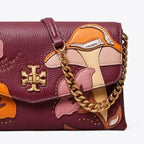 Tory Burch Kira Applique Floral Bag Brown Leather Handbag Burgundy Wine Purse NEW