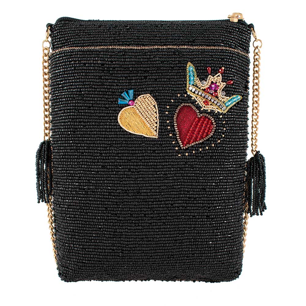 Mary Frances Make Me Up Love Beaded Mini Bag Zipper Handbag Black Red Purse NEW