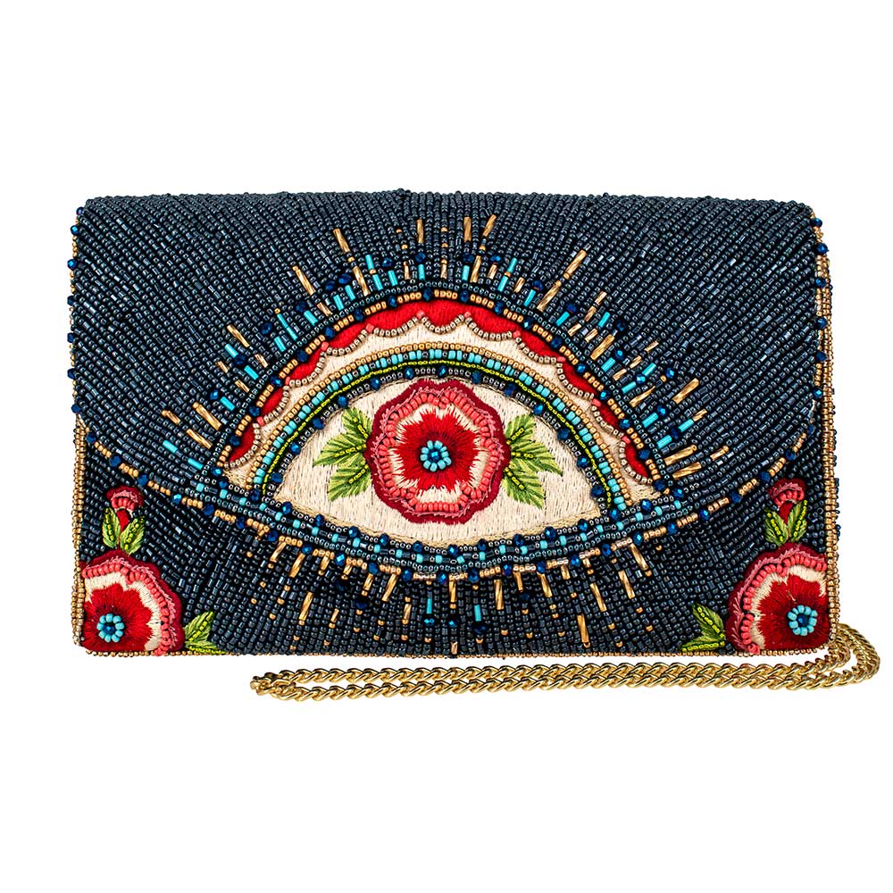 Mary Frances Mystic Crossbody Clutch Bag Beaded Floral Handbag Red Navy Blue New
