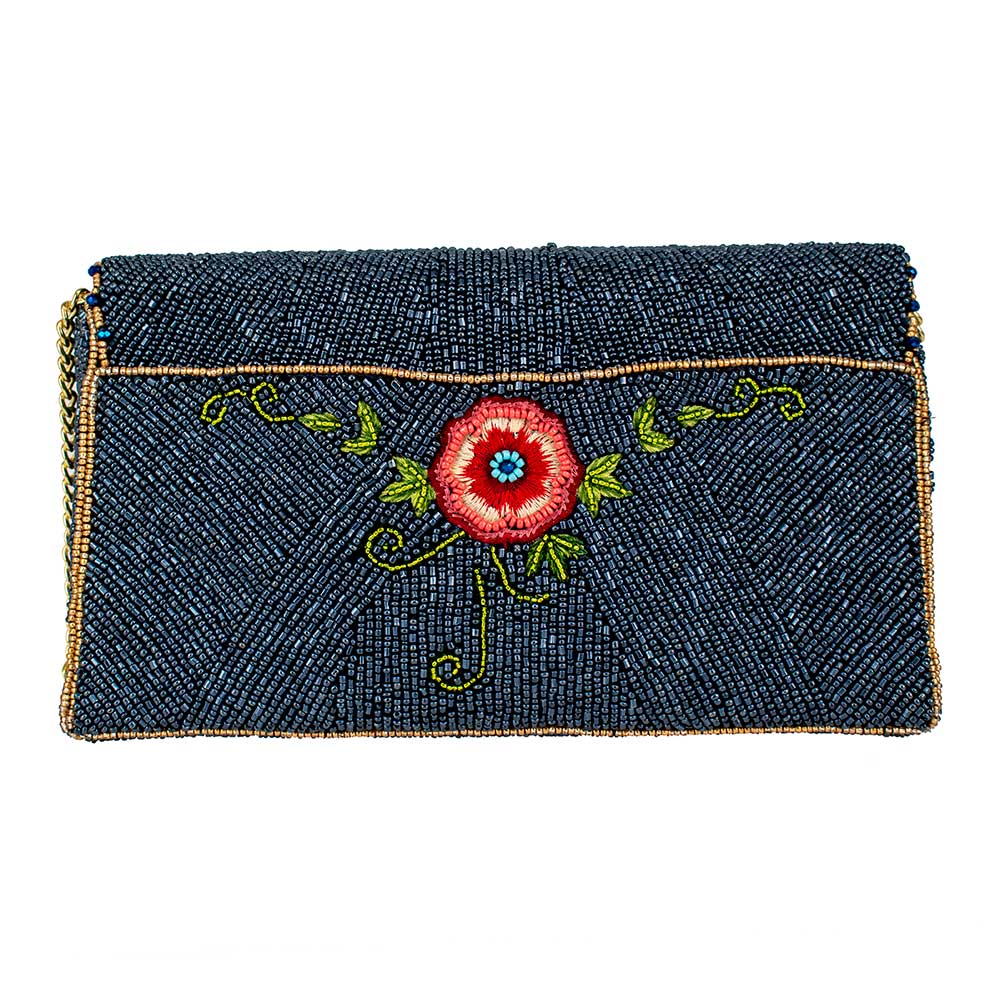 Mary Frances Mystic Crossbody Clutch Bag Beaded Floral Handbag Red Navy Blue New