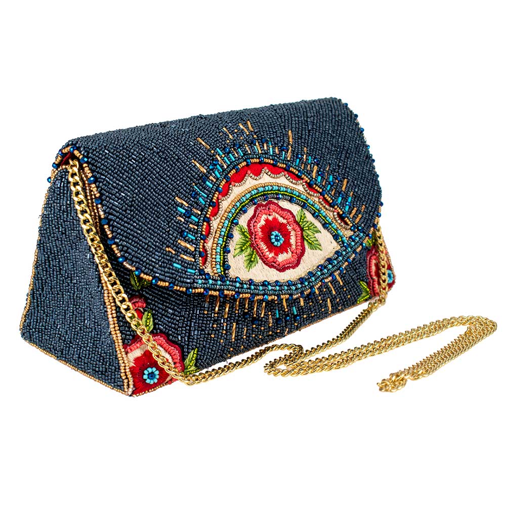 Mary Frances Mystic Crossbody Clutch Bag Beaded Floral Handbag Red Navy Blue New