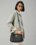 Tory Burch Miller Small Hobo Bag Leather Black Gold Shoulder Handbag Purse NEW