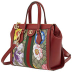 Gucci Ophidia Red Floral Small Tote Leather Canvas Flower Handbag Bag Italy NEW