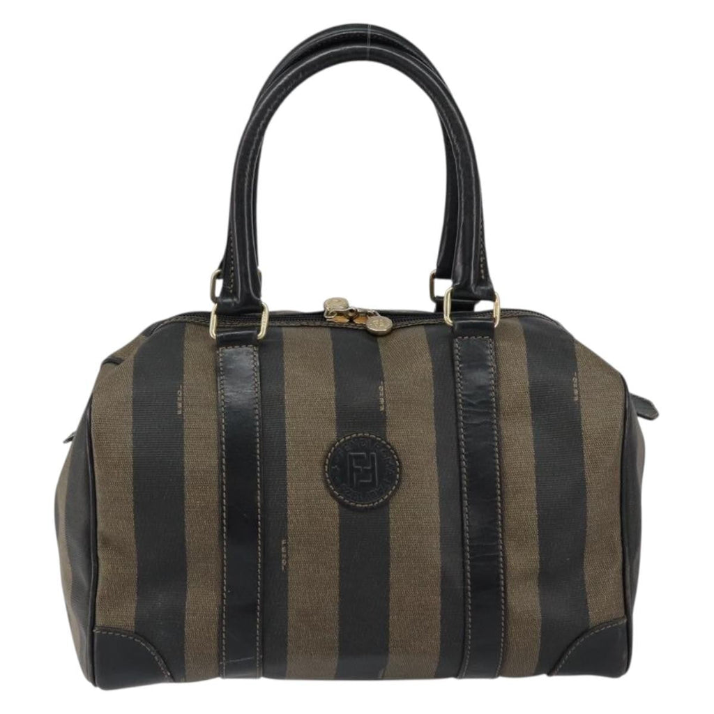 Fendi Vintage Pequin Boston Bag Coated Canvas Brown Canvas Handbag (Authentic Pre-Loved)