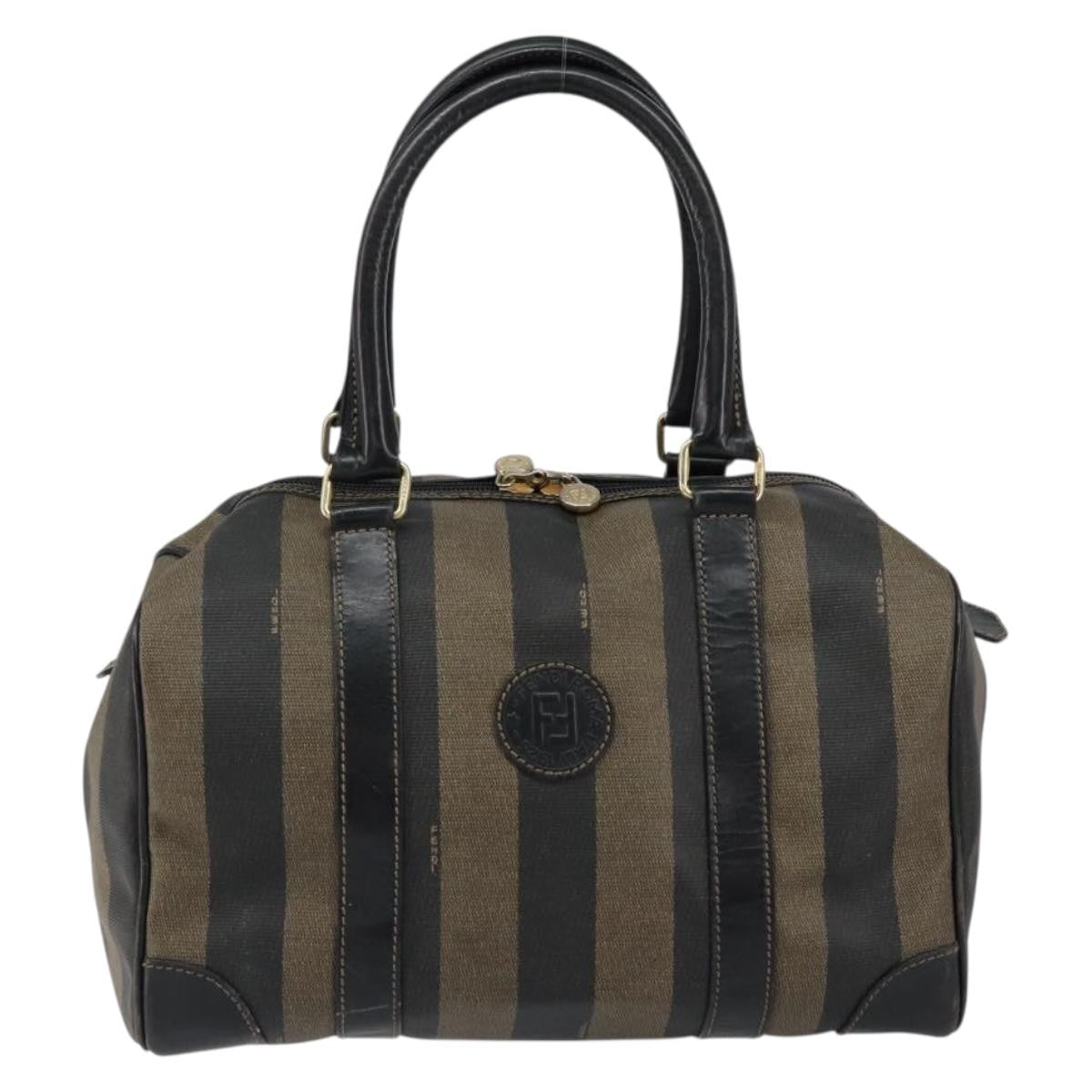 Fendi Vintage Pequin Boston Bag Coated Canvas Brown Canvas Handbag (Authentic Pre-Loved)