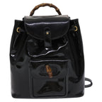 Gucci Vintage Bamboo Backpack Patent Black Patent_Leather Backpack Bag (Authentic Pre-Loved)