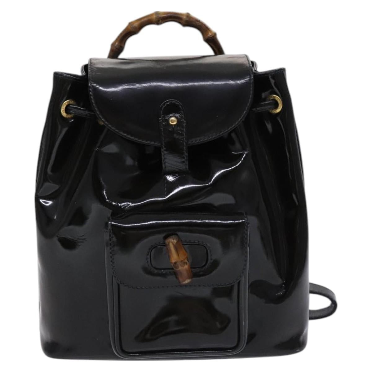 Gucci Vintage Bamboo Backpack Patent Black Patent_Leather Backpack Bag (Authentic Pre-Loved)