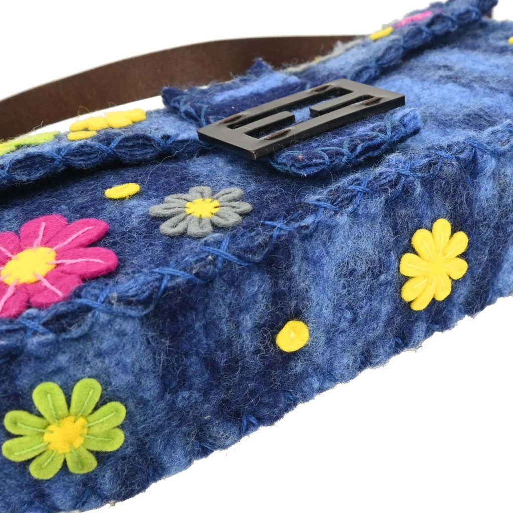 Fendi Baguette Bag Patent Blue Felt,Leather Handbag (Authentic Pre-Loved)