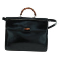 Gucci Vintage Bamboo Handle Bag Patent Leather Black Patent_Leather Handbag (Authentic Pre-Loved)