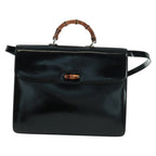 Gucci Vintage Bamboo Handle Bag Patent Leather Black Patent_Leather Handbag (Authentic Pre-Loved)