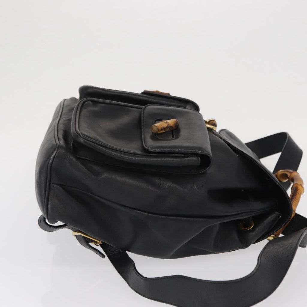Gucci Vintage Bamboo Backpack Leather Black Leather Backpack Bag (Authentic Pre-Loved)