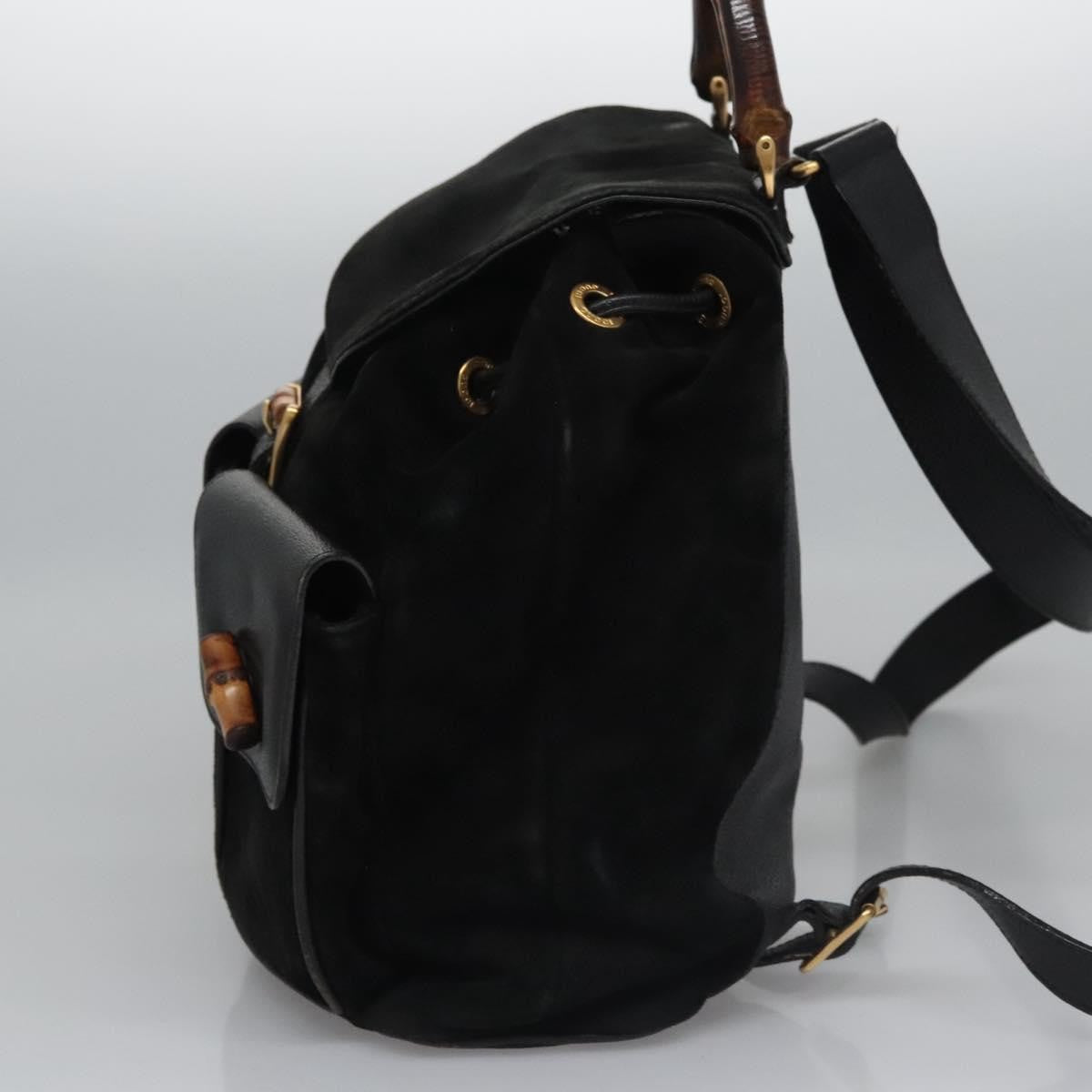 Gucci Vintage Bamboo Backpack Suede Black Suede Backpack Bag (Authentic Pre-Loved)