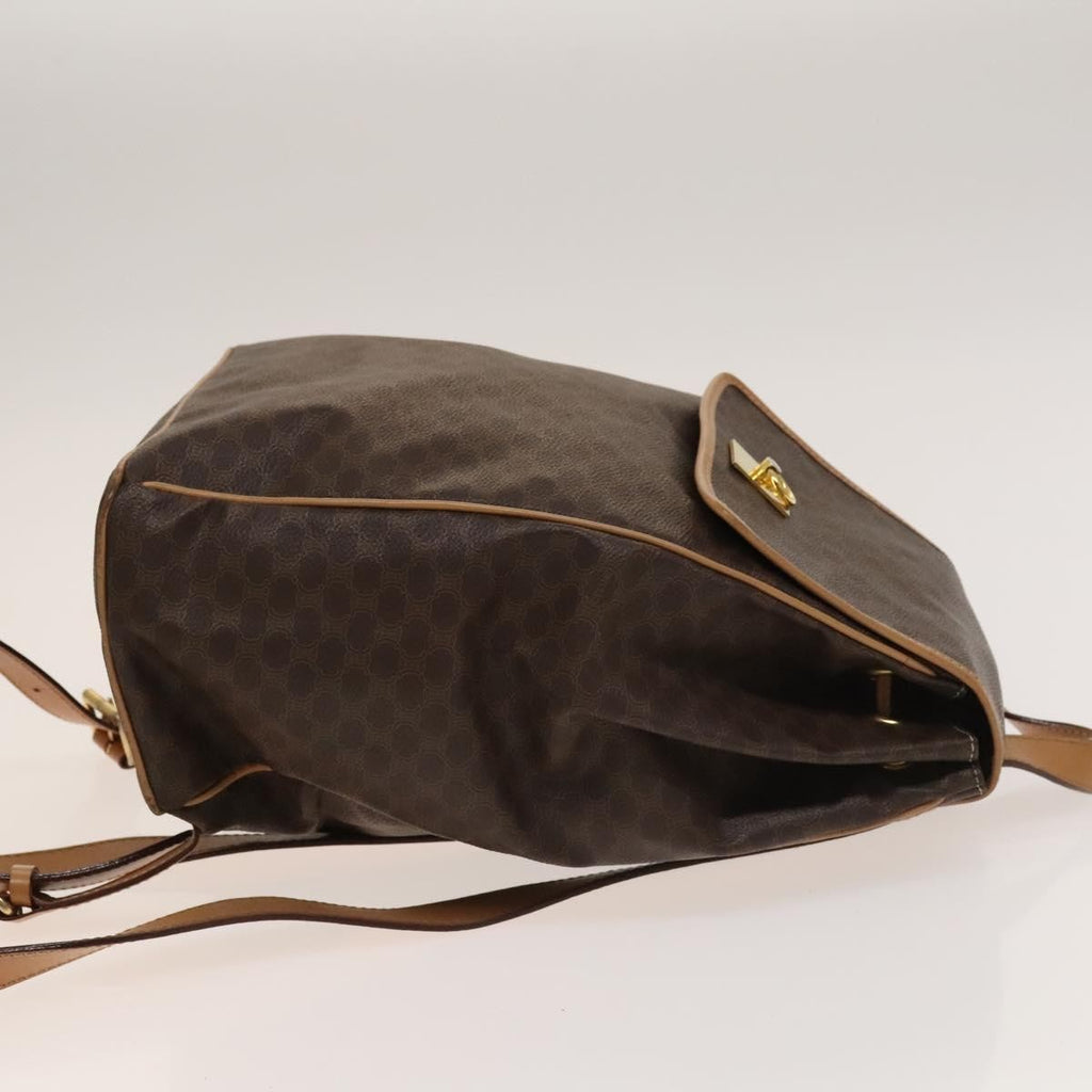 Celine Vintage Drawstring Flap Backpack Macadam Coated Canvas Brown Canvas Backpack Bag (Authentic Pre-Loved)
