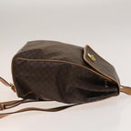 Celine Vintage Drawstring Flap Backpack Macadam Coated Canvas Brown Canvas Backpack Bag (Authentic Pre-Loved)