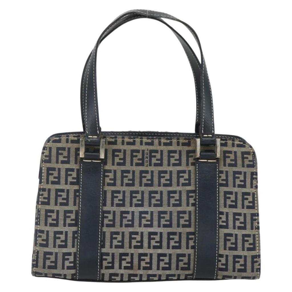 Fendi Vintage Satchel Zucchino Canvas Navy Canvas Handbag (Authentic Pre-Loved)