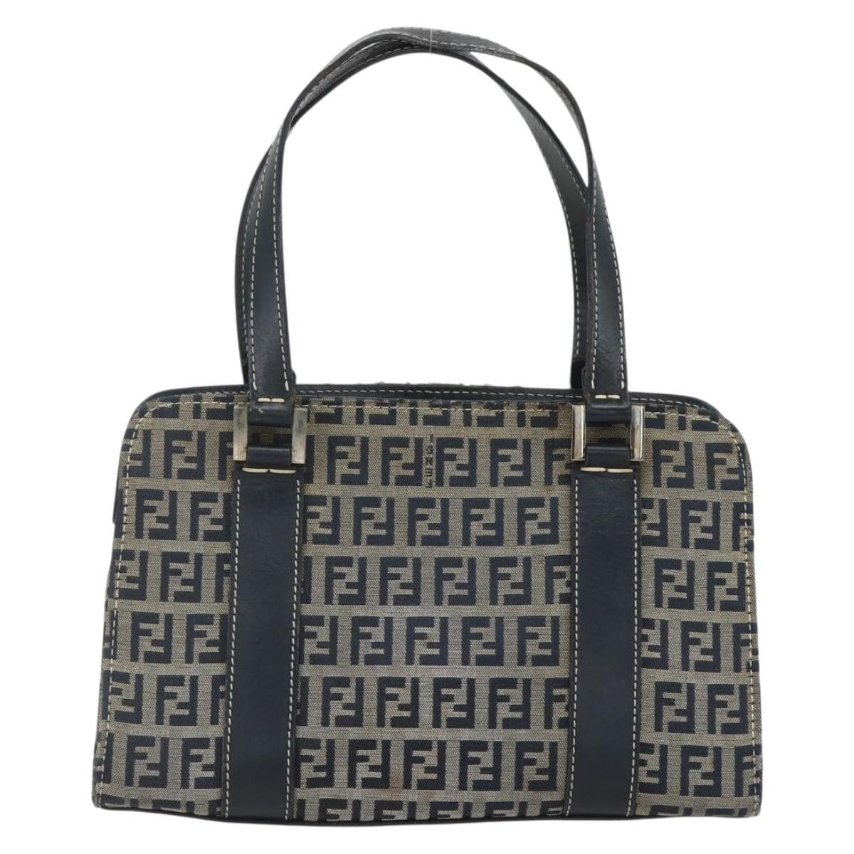 Fendi Vintage Satchel Zucchino Canvas Navy Canvas Handbag (Authentic Pre-Loved)