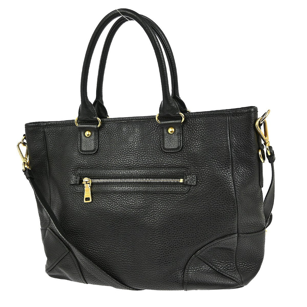 Prada Front Zip Tote Vitello Daino Black Leather Handbag (Authentic Pre-Loved)