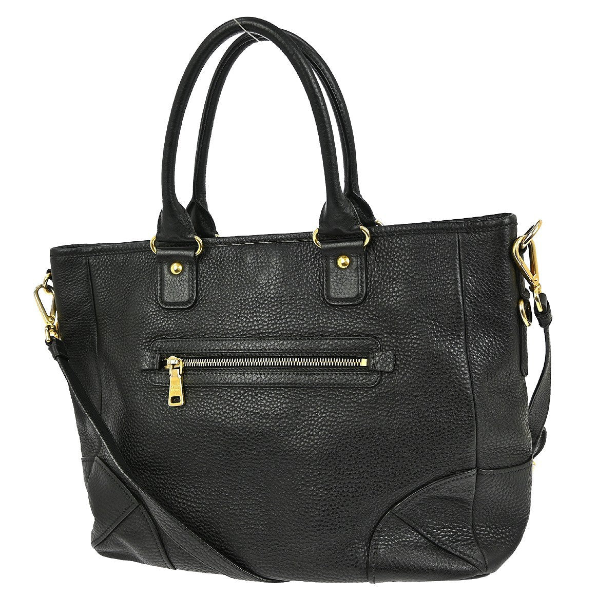 Prada Front Zip Tote Vitello Daino Black Leather Handbag (Authentic Pre-Loved)