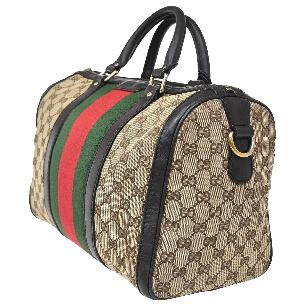 Gucci Vintage Web Boston Bag Gg Canvas Brown Canvas Handbag (Authentic Pre-Loved)