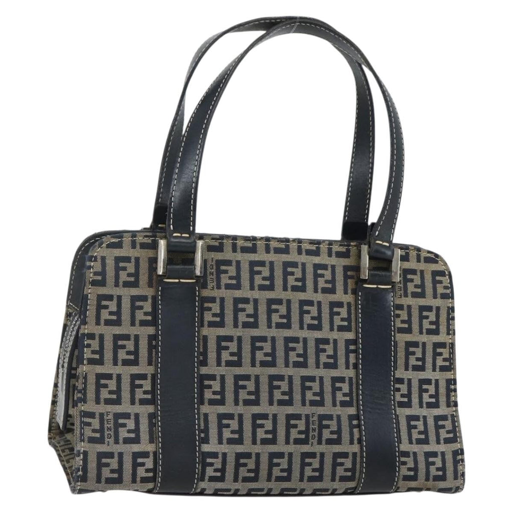 Fendi Vintage Satchel Zucchino Canvas Navy Canvas Handbag (Authentic Pre-Loved)