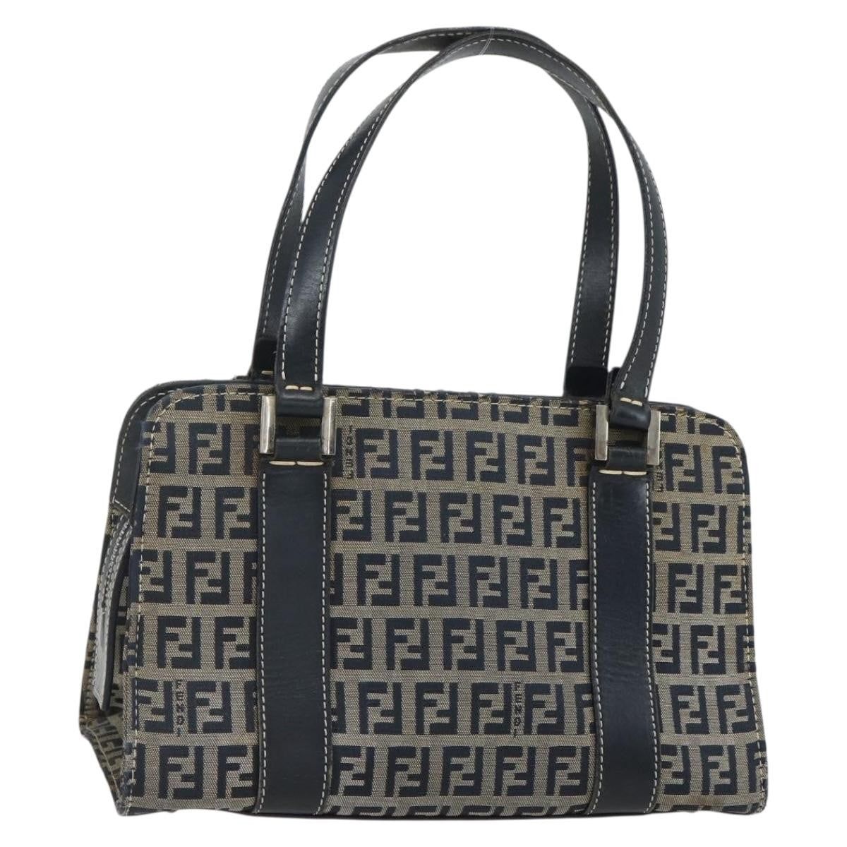 Fendi Vintage Satchel Zucchino Canvas Navy Canvas Handbag (Authentic Pre-Loved)